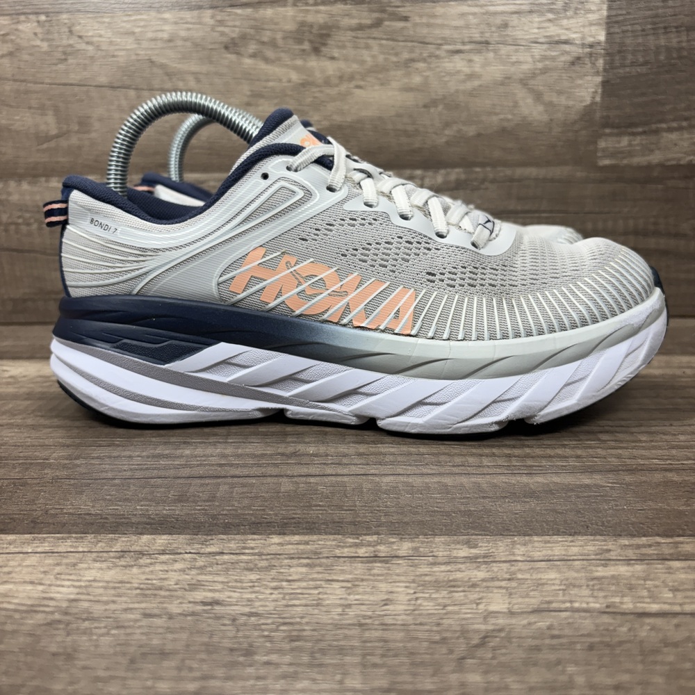 Hoka Bondi 7 Gray Blue Womens US Size 8.5 EUR 40.67 1110519 LRBI Running Shoes
